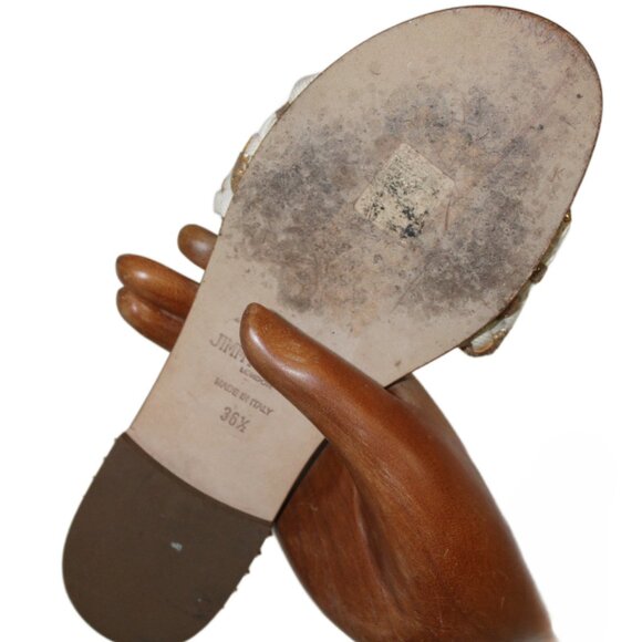 Jimmy Choo White Gold Weave Open Toe Slide Mule Sandal, Size 36.5 (US 6.5) - Picture 8 of 8